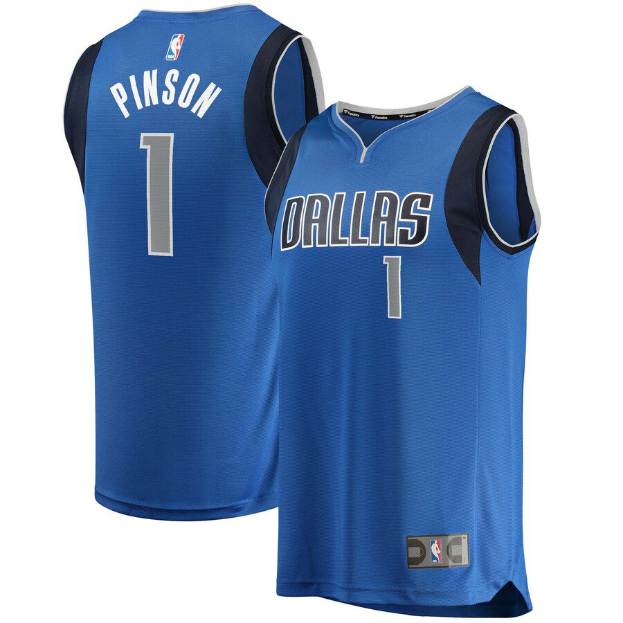 Men Dallas Mavericks 1 Theo Pinson Fanatics Branded Blue Fast Break Replica NBA Jersey